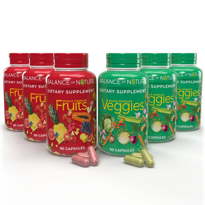 Balance of Nature Fruits & Veggies Supplements - Whole Fruit and Vegetable Ingredients for Women, Men, and Kids - 90 Fruits Capsules, 90 Veggies Capsules - 1 Set